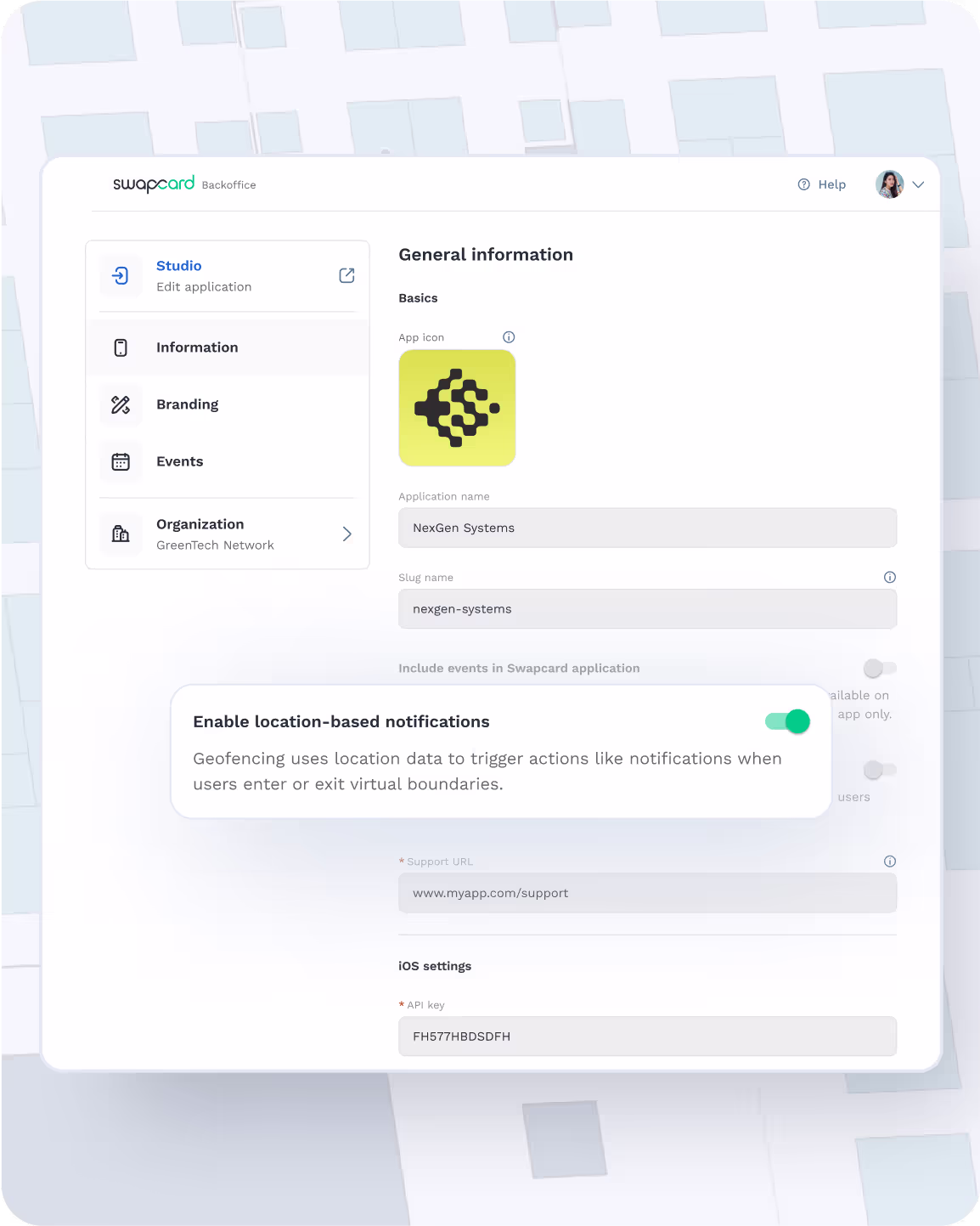 UI showing the ability to turn on location-based notifications.